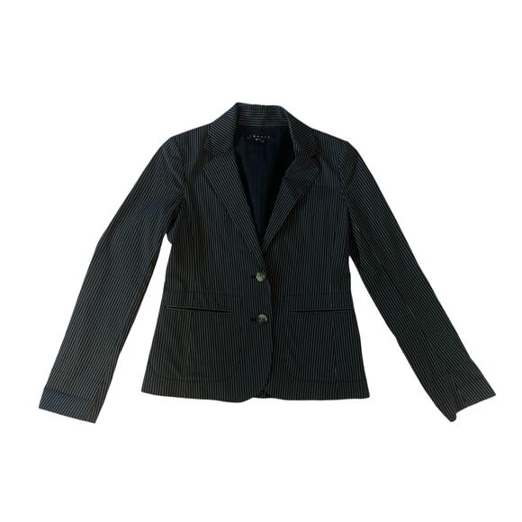 Women 4 Theory Boothe Two-Button Black Pinstripe Blazer Suit Jacket Classic - Picture 1 of 6